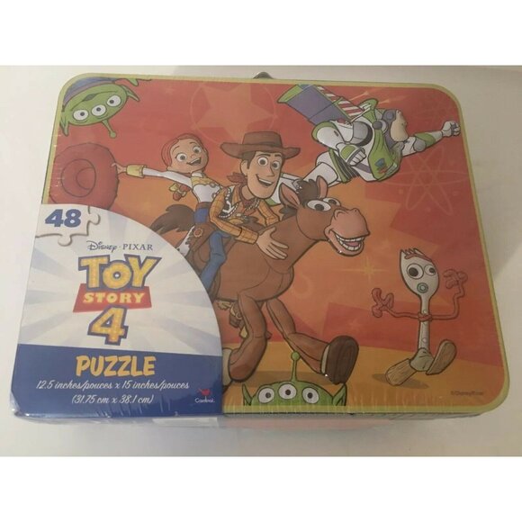 New Disney Toy Story Four 7 7/8" Tin Lunch‎ Box with 48 Piece Puzzle-Sealed - Picture 1 of 6